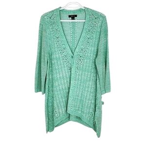 Style & Co. Women's Open Knit Crochet Cardigan Mint Long Sleeves XL